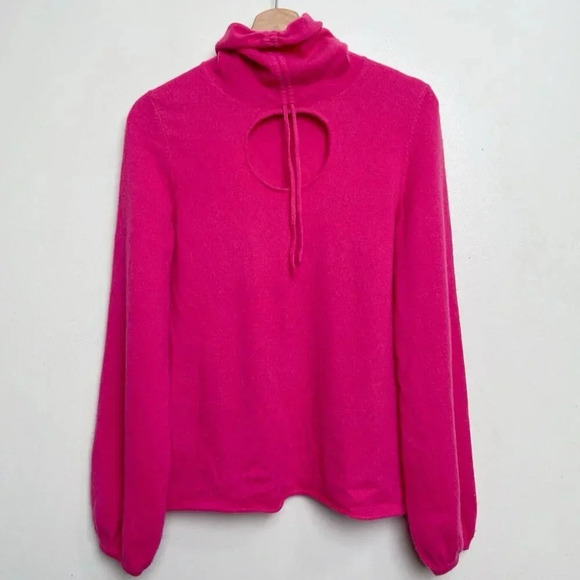 Prive Cashmere Womens Medium Key Hole Ruched Neck Fuchsia Sweater - Picture 5 of 13
